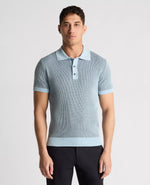 Load image into Gallery viewer, Blue Plaited Knit Polo Shirt
