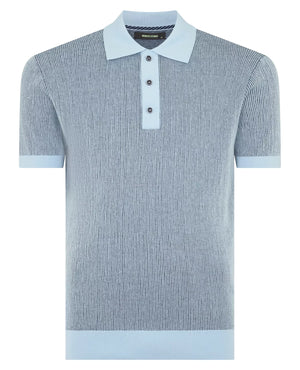 Blue Plaited Knit Polo Shirt