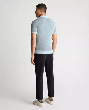 Blue Plaited Knit Polo Shirt
