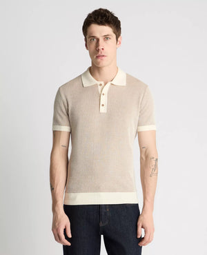Cream Plaited Knit Polo Shirt