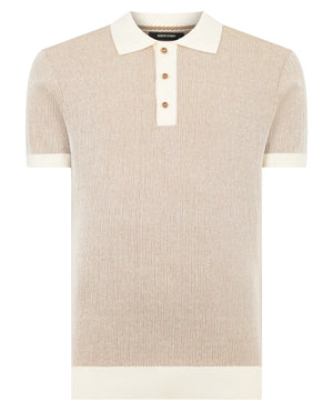 Cream Plaited Knit Polo Shirt