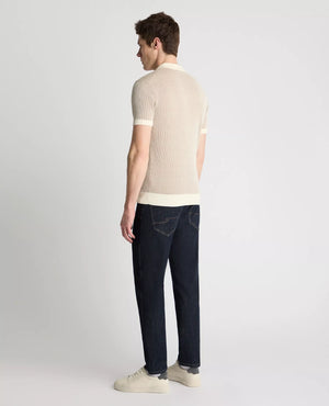 Cream Plaited Knit Polo Shirt