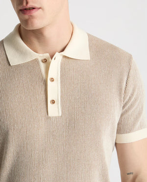 Cream Plaited Knit Polo Shirt