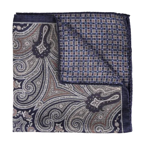 Navy Double Silk Pocket Square