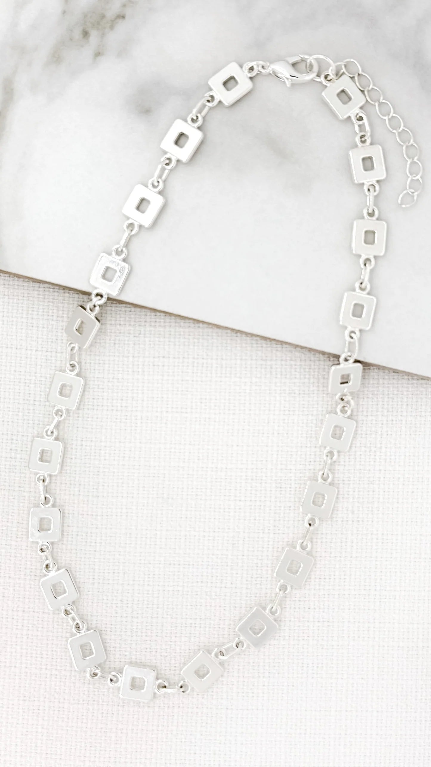Silver Square Link Necklace