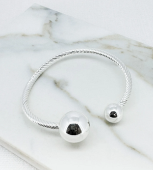 Double Ball Open Bangle - Silver