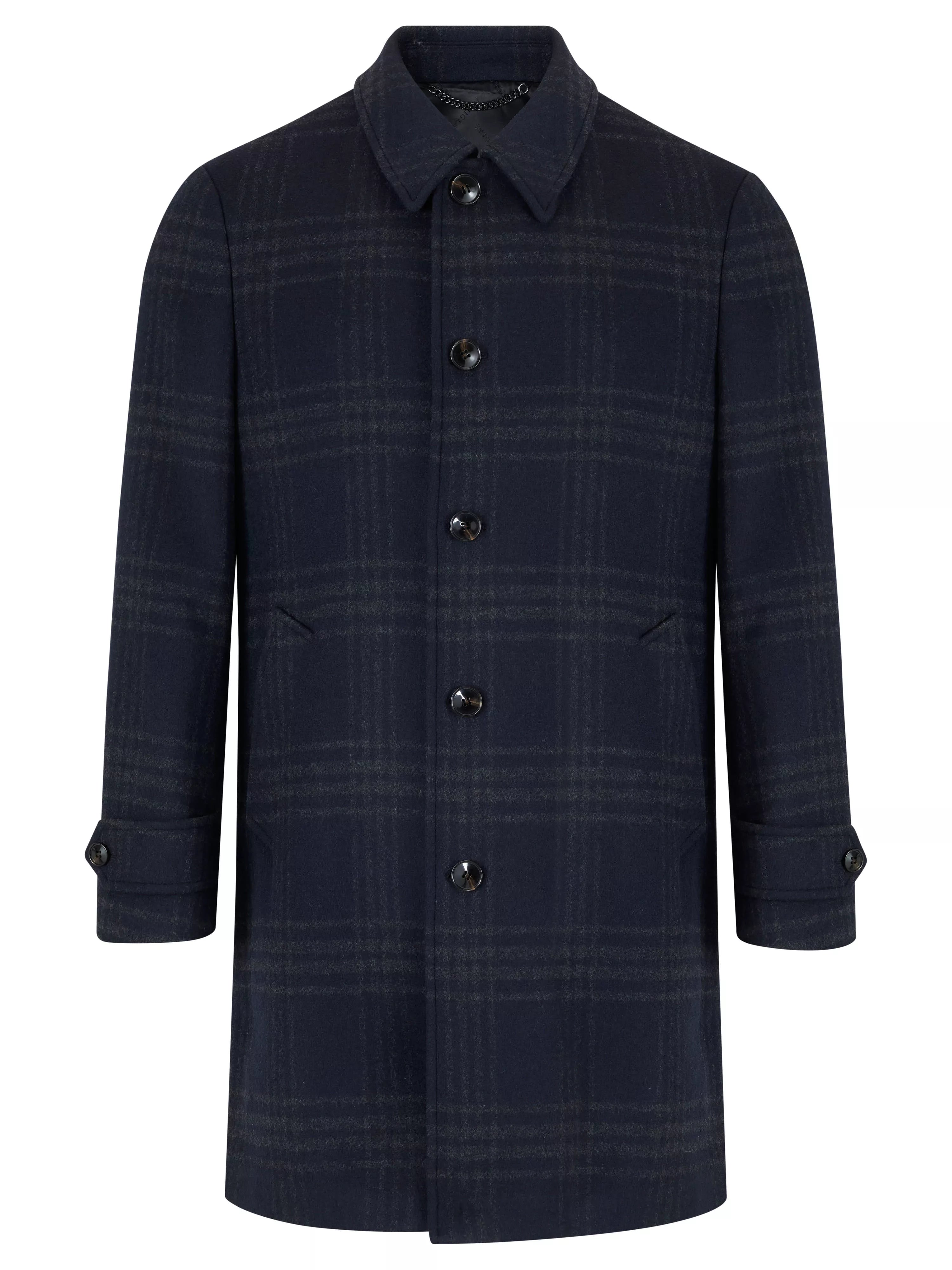 Navy Check Tailored Coat