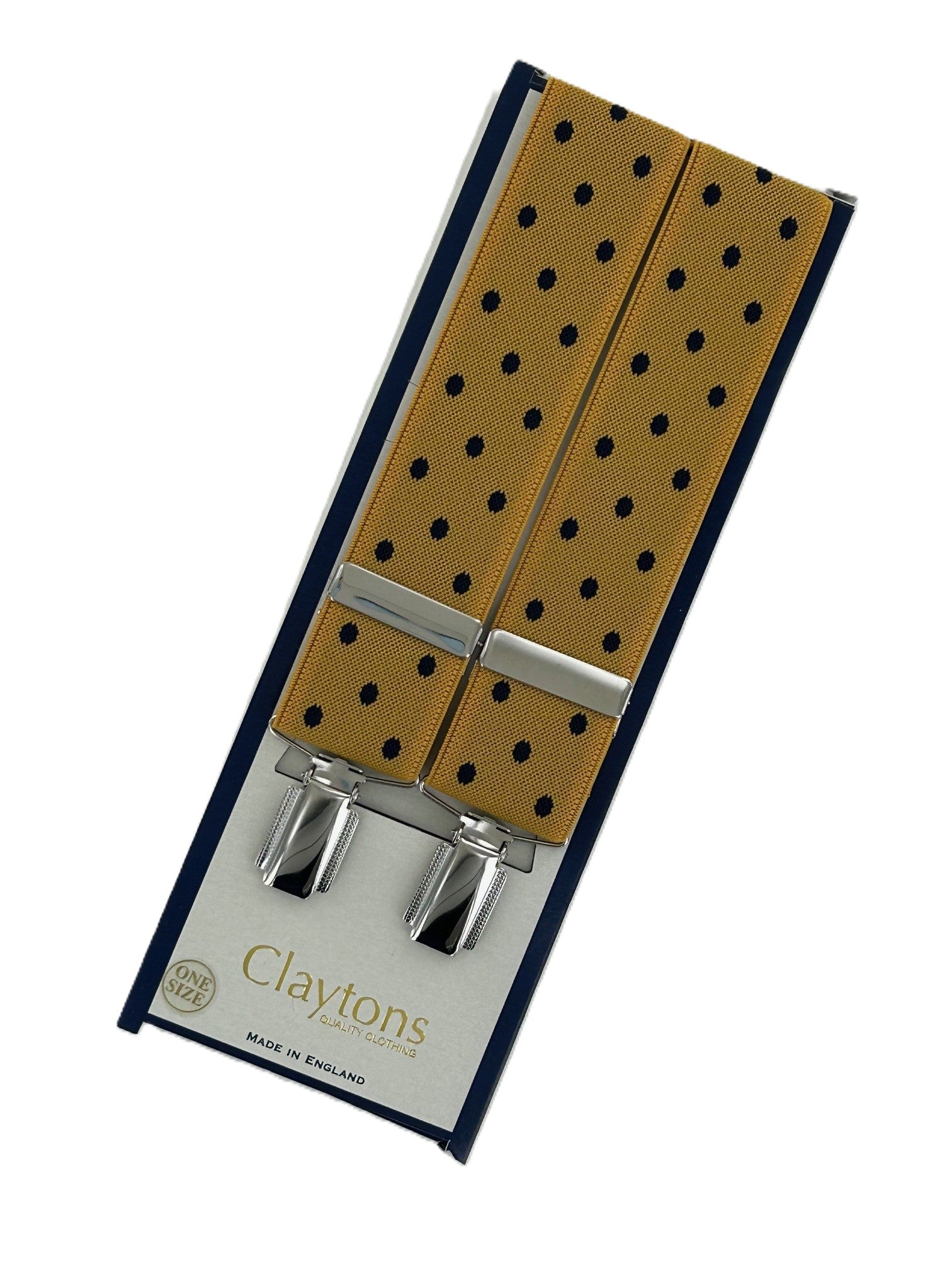 Classic Clip On Polka Mustard Navy Dot Braces
