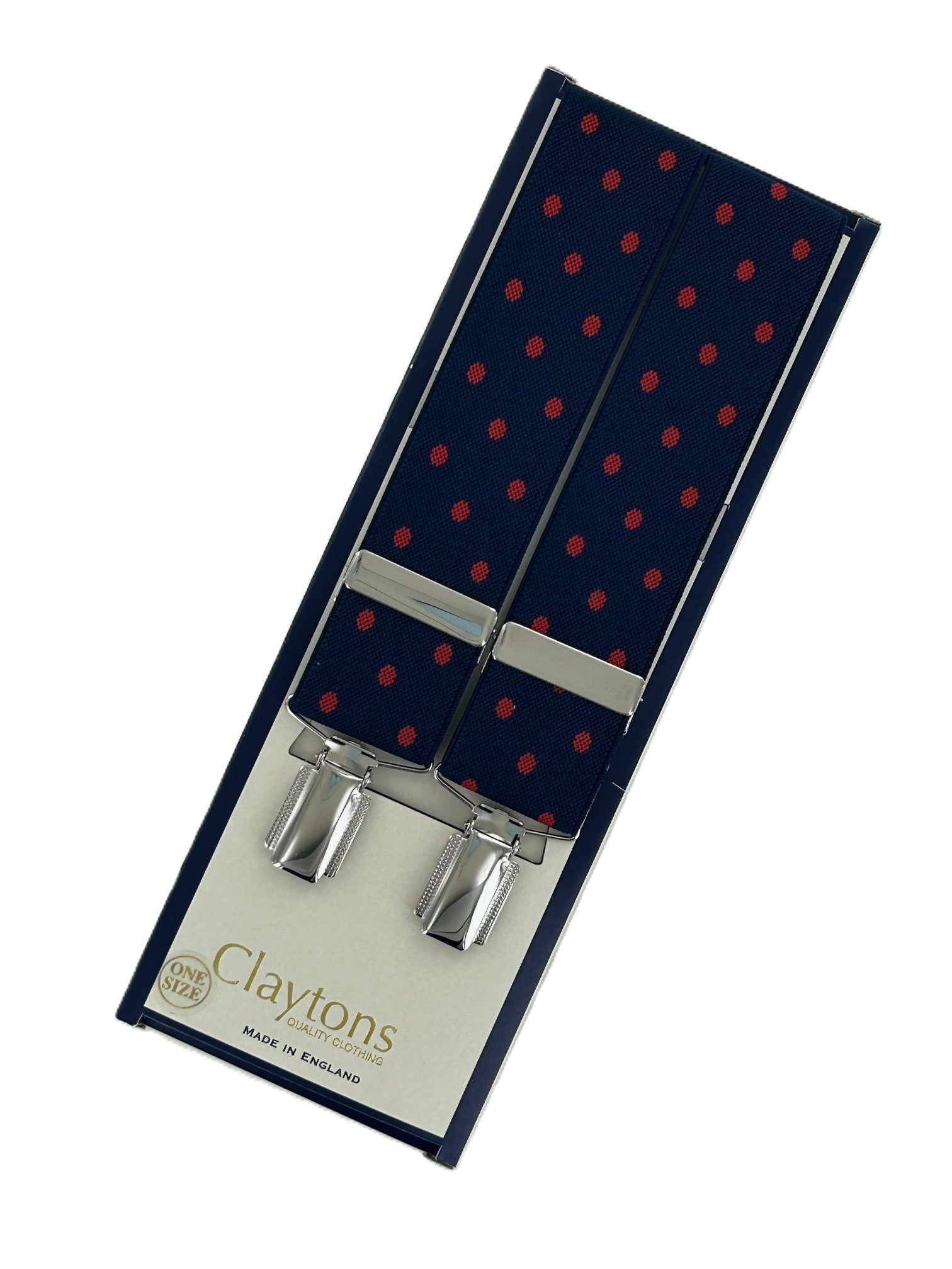 Classic Clip On Navy Red Polka Dot Braces
