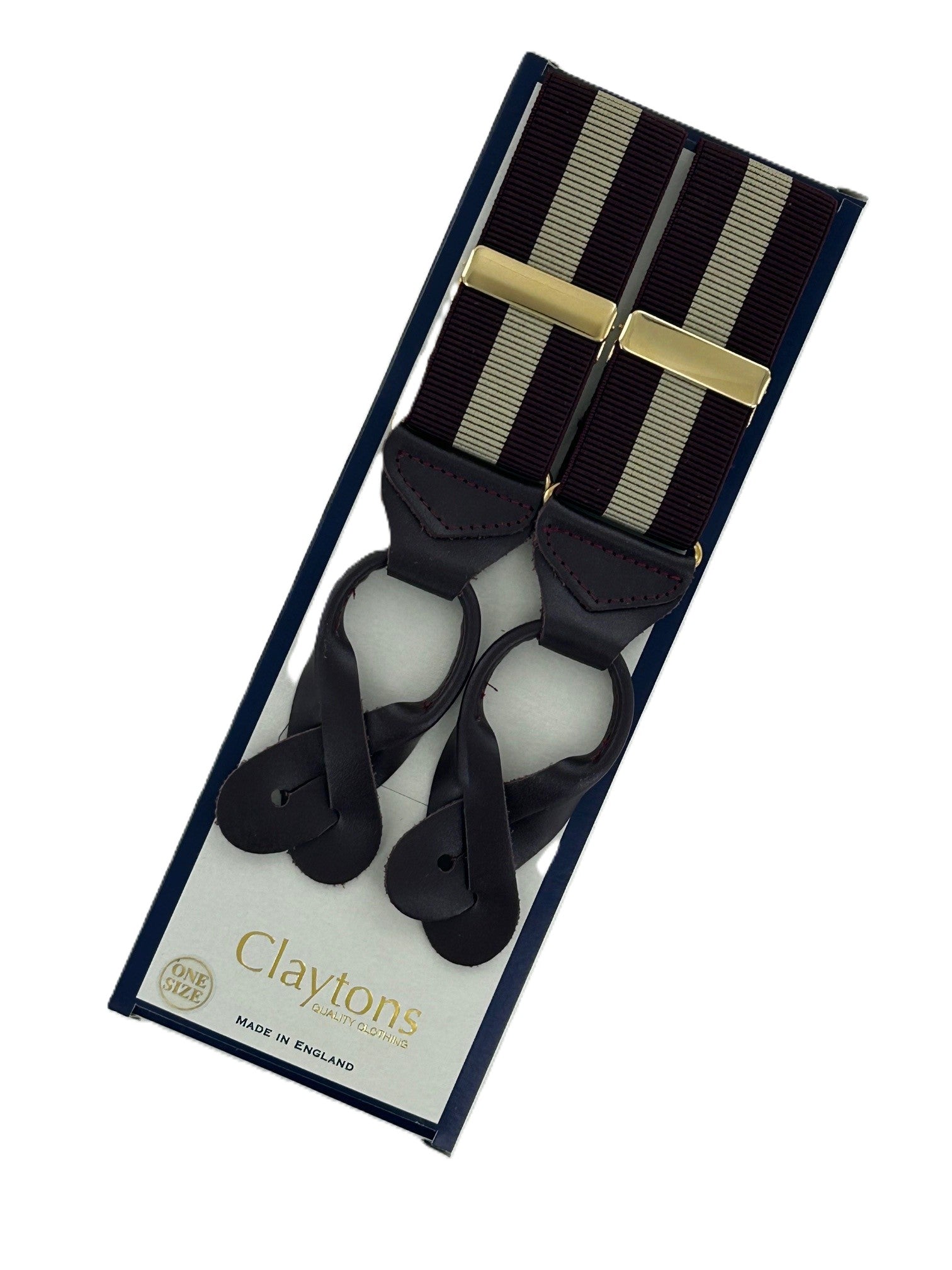 Classic Button On Burgundy Tan Stripe Braces