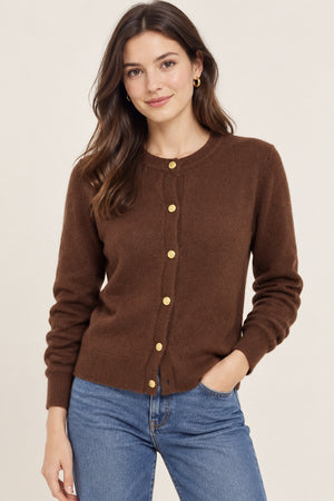 Chocolate Cardigan with Gold Buttons