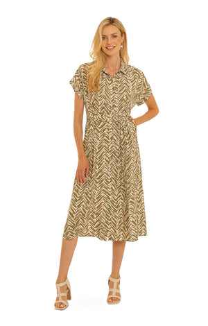 Khaki Chevron Shirt Dress