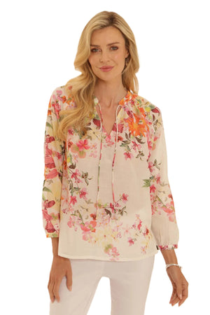 White Tropical Flower Blouse