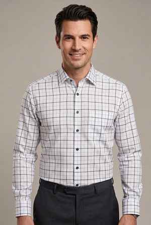 Taupe Check Print  Shirt