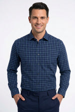 Load image into Gallery viewer, Navy Check Print  Shirt
