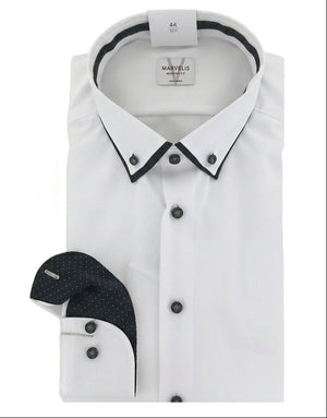 White Double Collar  Pin Dot Shirt