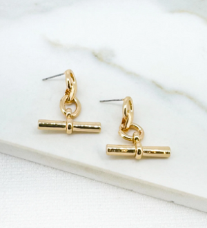 T-Bar Dropper Earring - Gold