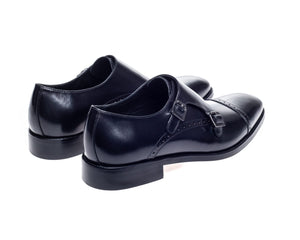 John White Black Alderney Double Monk Shoes