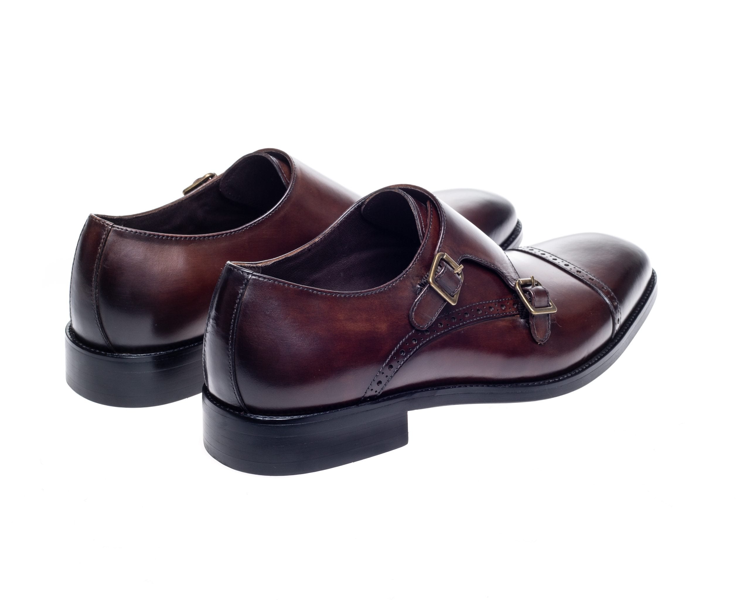 John White Brown Alderney Double Monk Shoes
