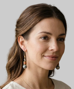 Dalmatian Jasper & Sandstone Barrel Drop Earrings