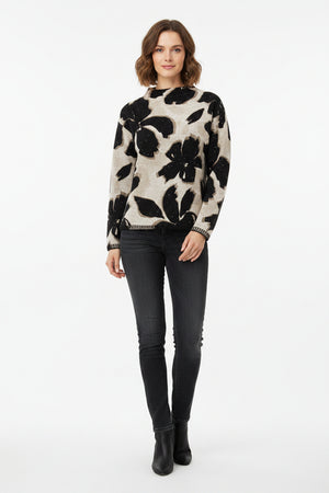 Black Beige Floral Print Jumper