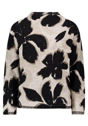 Black Beige Floral Print Jumper