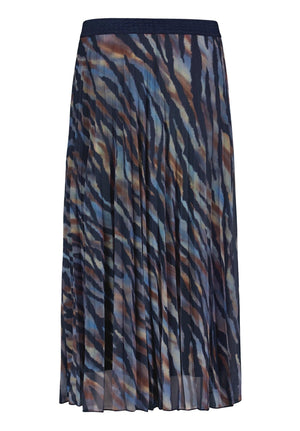 Blue Animal Print Pleated Skirt
