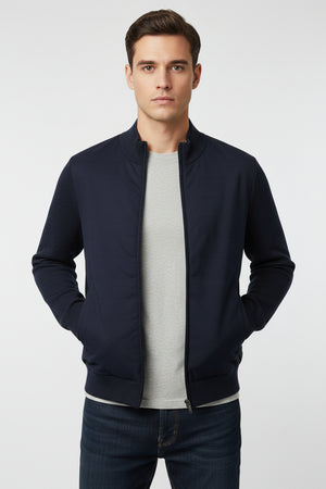 Navy Suede Front Zip Cardigan