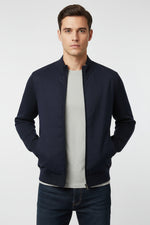 Load image into Gallery viewer, Navy Suede Front Zip Cardigan
