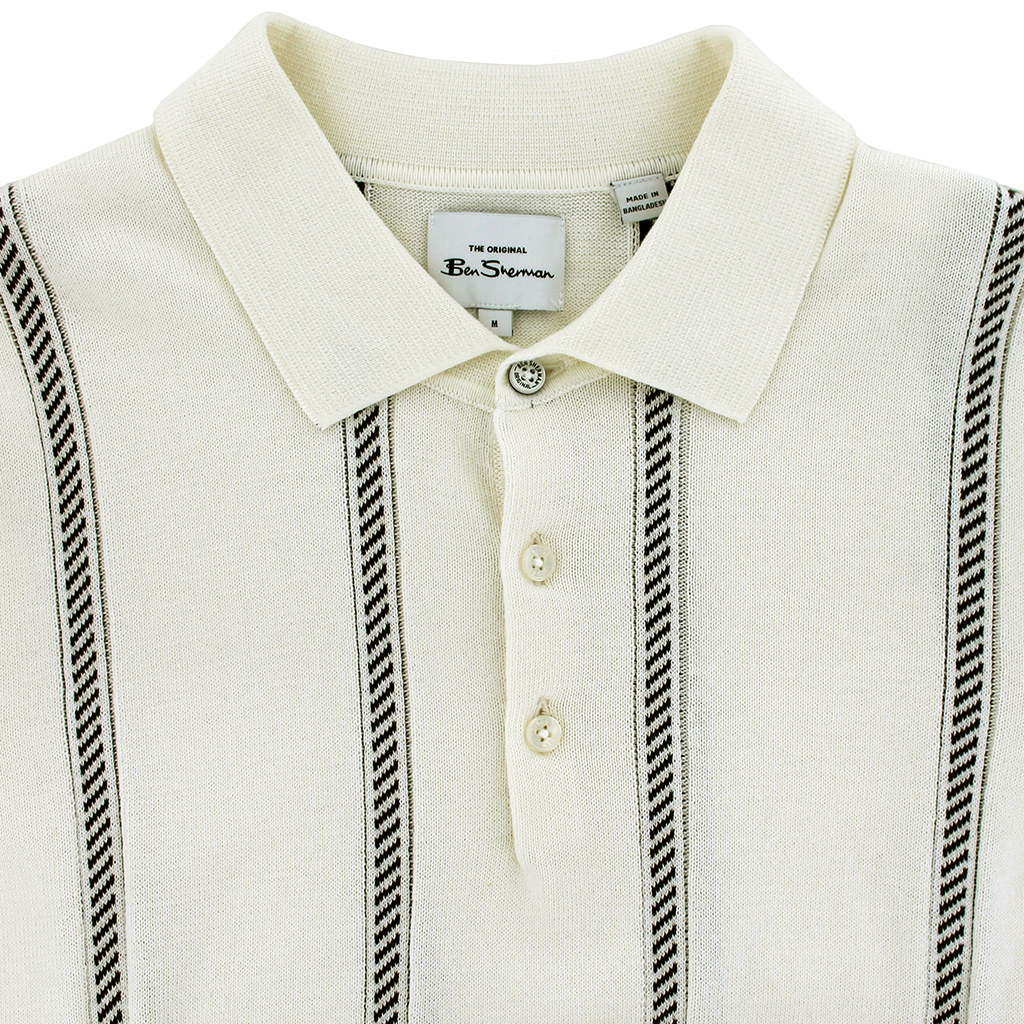 Ben Sherman Jacquard Stripe Knitted Polo Ivory