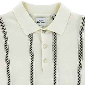 Ben Sherman Jacquard Stripe Knitted Polo Ivory