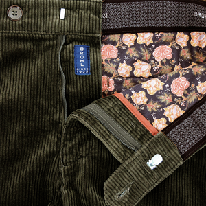 Bruhl Parma Stretch Cotton Corduroy Seaweed Trouser Regular Leg
