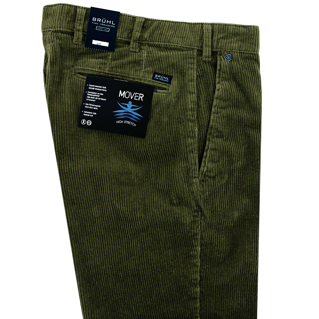 Bruhl Parma Stretch Cotton Corduroy Green Trouser Long Leg