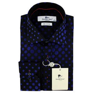 Claudio Lugli Flocked Dots Shirt Blue