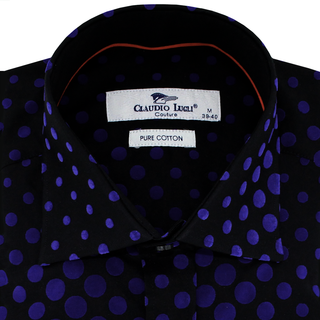 Claudio Lugli Flocked Dots Shirt Blue