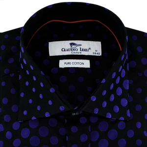 Claudio Lugli Flocked Dots Shirt Blue