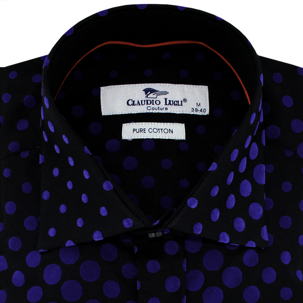 Claudio Lugli Flocked Dots Shirt Blue Claytons Quality Clothing