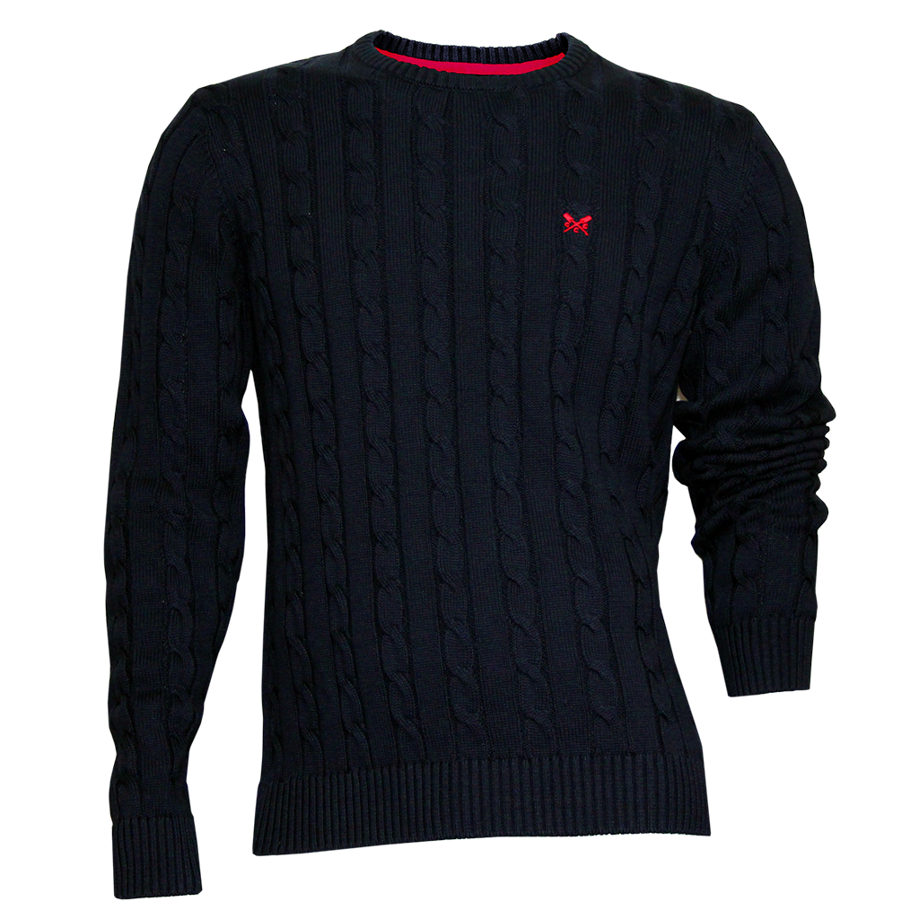 Crew Cable Knit Crew Neck Jumper Navy