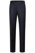 Load image into Gallery viewer, Navy Stripe Trousers Regular Length
