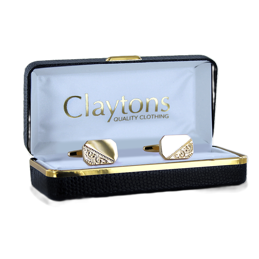 Dalaco Rectangular Cut Corner Engraved Gold Cufflinks