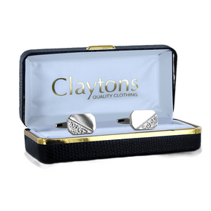 Dalaco Rectangular Cut Corner Engraved Rhodium Plated Cufflinks