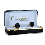 Load image into Gallery viewer, Dalaco Onyx &amp; Gold Round Cufflinks
