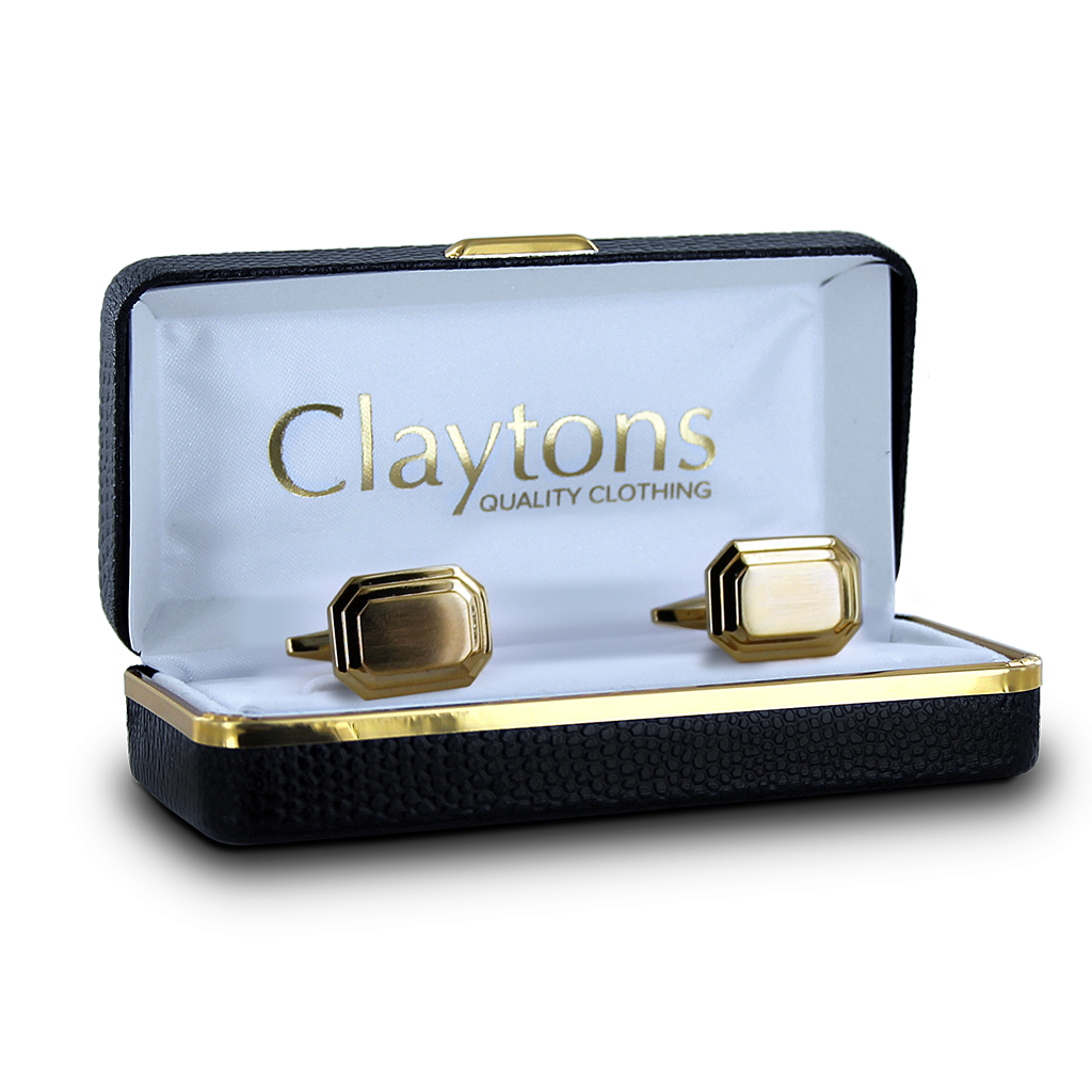 Dalaco Shiny & Brushed Rectangular Cut Corner Gold Cufflinks