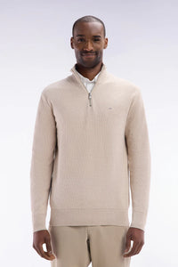 Beige Textured Knitted Half Zip