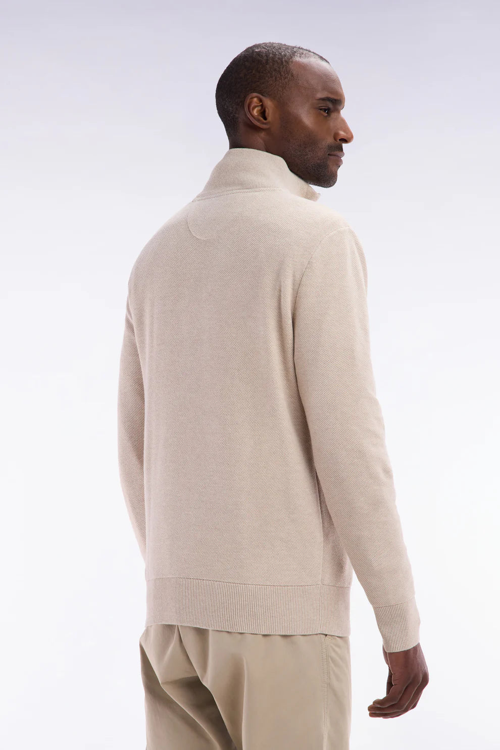 Beige Textured Knitted Half Zip