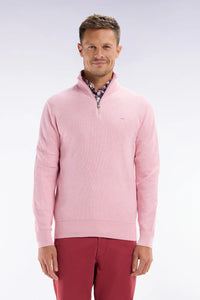 Pink Textured Knitted Half Zip