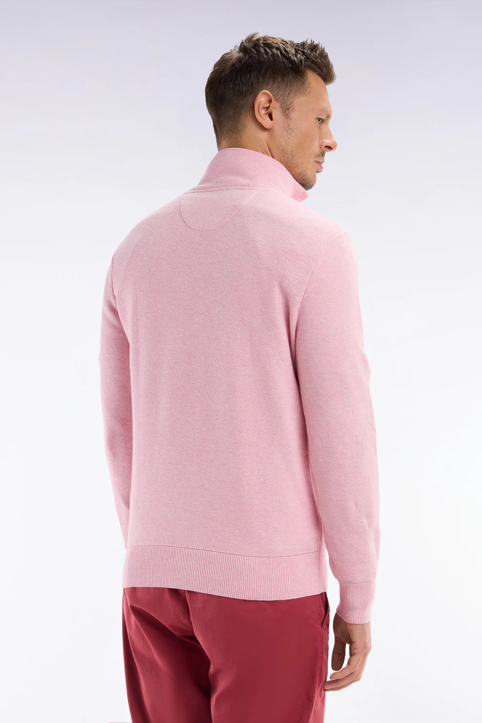 Pink Textured Knitted Half Zip