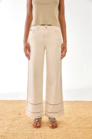 Ecru Openwork Bell Bottom Jeans