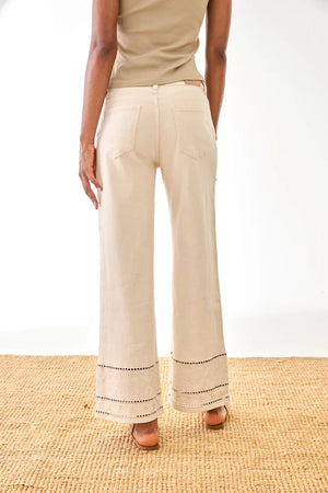 Ecru Openwork Bell Bottom Jeans