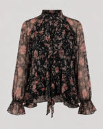 Load image into Gallery viewer, Black Printed Ruffled Tulle Blouse
